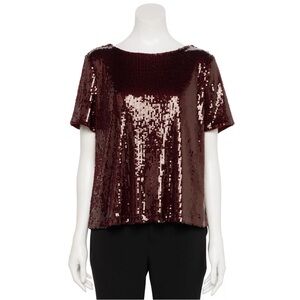 Nine West Burgundy Sequin Blouse